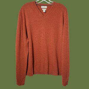 Banana Republic Mens 100% Cashmere V-Neck Sweater rust Orange Large